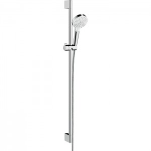 Hansgrohe Crometta Vario Unica Душевой набор: штанга 900mm, ручной душ, 2jet (Rain, IntenseRain), EcoSmart, шланг, цвет: белый/хром Hansgrohe Crometta Vario Unica Душевой набор: штанга 900mm, ручной душ, 2jet (Rain, IntenseRain), EcoSmart, шланг, цвет: белый/хром