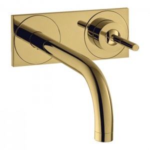 Axor Uno² Смеситель для раковины, встраиваемый, излив: 16.5см., с панелью, цвет: полированное золото