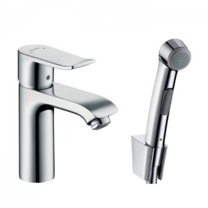 Hansgrohe Metris Смеситель для раковины, на 1 отв., с гигиеническим душем (комплект: шланг: 160см, кронштейн, лейка), цвет: хром Hansgrohe Metris Смеситель для раковины, на 1 отв., с гигиеническим душем (комплект: шланг: 160см, кронштейн, лейка), цвет: хром