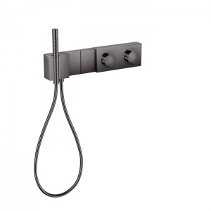 Axor Edge Смеситель для душа 470/100, встраиваемый, термостат, на 2 источника, с ручным душем, алмазная огранка, внешняя часть, цвет: черный