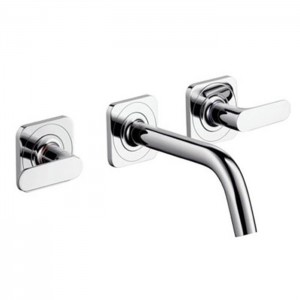 Axor Citterio M, Смеситель для раковины, на 3 отверстия, с рычаговыми рукоятками, розетками и изливом 166 мм, настенный монтаж, СМ, внешняя часть, цвет: хром