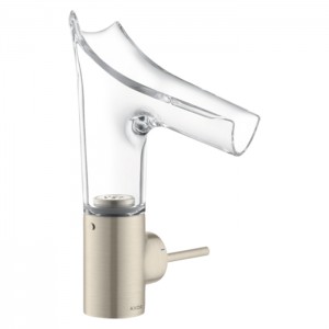 Axor Starck V Смеситель для раковины 140, на 1 отв., со стеклянным изливом, цвет: шлифованный никель