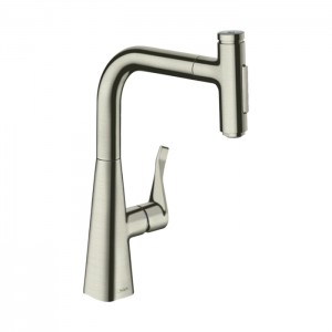 Hansgrohe Metris M71 Смеситель для кухни, на 1 отв, поворотный излив: 20.8см с вытяжным душем, 2jet, h238мм, sBox кнопка вкл/выкл,, цвет: нержавейка Hansgrohe Metris M71 Смеситель для кухни, на 1 отв, поворотный излив: 20.8см с вытяжным душем, 2jet, h238мм, sBox кнопка вкл/выкл,, цвет: нержавейка