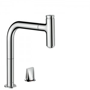 Hansgrohe Metris Select M71 Смеситель для кухни, на 2 отв, поворотный излив: 22.1см с вытяжным душем, 1jet, h:20.8см, sBox, кнопка вкл/выкл, цвет: хром Hansgrohe Metris Select M71 Смеситель для кухни, на 2 отв, поворотный излив: 22.1см с вытяжным душем, 1jet, h:20.8см, sBox, кнопка вкл/выкл, цвет: хром