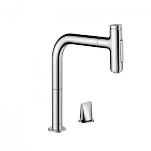 Hansgrohe Metris M71 Смеситель для кухни, на 2 отв, поворотный излив: 22.1см с вытяжным душем, 2jet, h:20.8см, sBox, цвет: хром Hansgrohe Metris M71 Смеситель для кухни, на 2 отв, поворотный излив: 22.1см с вытяжным душем, 2jet, h:20.8см, sBox, цвет: хром