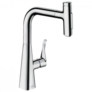 Hansgrohe Metris M71 Смеситель для кухни, на 1 отв, поворотный излив: 20.8см с вытяжным душем, 2jet, h238мм, sBox кнопка вкл/выкл,, цвет: хром Hansgrohe Metris M71 Смеситель для кухни, на 1 отв, поворотный излив: 20.8см с вытяжным душем, 2jet, h238мм, sBox кнопка вкл/выкл,, цвет: хром