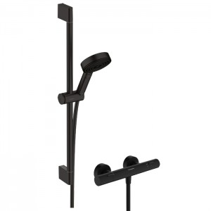 Hansgrohe Pulsify Душевой гарнитур с термостатическим смесителем, ручным душем и душевой штангой 65см, цвет: черный матовый Hansgrohe Pulsify Душевой гарнитур с термостатическим смесителем, ручным душем и душевой штангой 65см, цвет: черный матовый