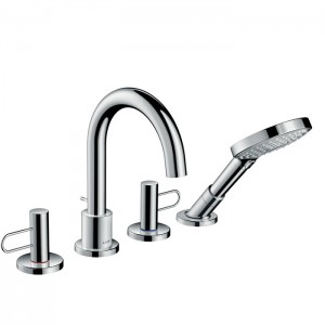 Axor Uno Смеситель на борт ванны, на 4 отв., с рукоятками-петлями, с ручным душем, внешняя часть, цвет: хром