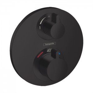 Hansgrohe Ecostat S Смеситель для душа, термостатический, встраиваемый, на 2 выхода, с запорным вентилем, внешняя часть, цвет: черный матовый Hansgrohe Ecostat S Смеситель для душа, термостатический, встраиваемый, на 2 выхода, с запорным вентилем, внешняя часть, цвет: черный матовый