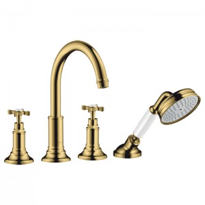 Axor Montreux Смеситель на борт ванны, на 4 отв., с ручным душем, цвет: полированное золото