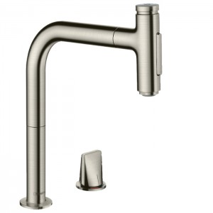 Hansgrohe Metris M71 Смеситель для кухни, на 2 отв, поворотный излив: 22.1см с вытяжным душем, 2jet, h:20.8см, sBox, цвет: нержавейка Hansgrohe Metris M71 Смеситель для кухни, на 2 отв, поворотный излив: 22.1см с вытяжным душем, 2jet, h:20.8см, sBox, цвет: нержавейка
