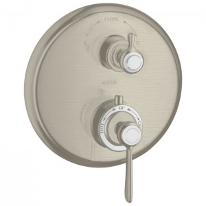 Axor Montreux, Термостат с запорным/ переключающим вентилем, с рычаговой рукояткой, СМ, внешняя часть, цвет: никель шлифованный