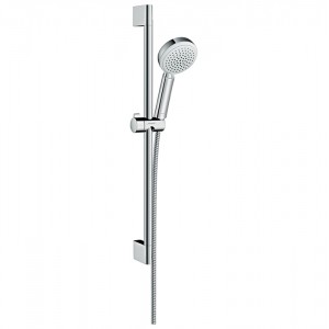 Hansgrohe Crometta Vario Душевой набор: штанга 65см., ручной душ 100, 4jet (Rain, обычная, Shampoo, массажная), EcoSmart, шланг, цвет: белый/хром Hansgrohe Crometta Vario Душевой набор: штанга 65см., ручной душ 100, 4jet (Rain, обычная, Shampoo, массажная), EcoSmart, шланг, цвет: белый/хром