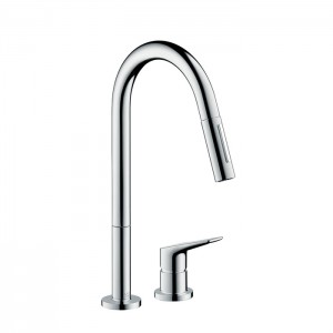 Axor Citterio M Смеситель для кухни, однорычажный, на 2 отв, с выдвижным душем, излив: 221мм, цвет: хром