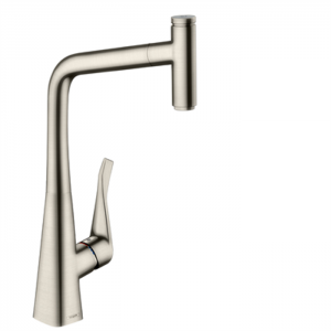 Hansgrohe Metris Select M71 Смеситель для кухни, на 1 отв, поворотный излив: 23.5см с вытяжным душем, 1jet, h: 33.3см, sBox, кнопка вкл/выкл, цвет: нержавейка Hansgrohe Metris Select M71 Смеситель для кухни, на 1 отв, поворотный излив: 23.5см с вытяжным душем, 1jet, h: 33.3см, sBox, кнопка вкл/выкл, цвет: нержавейка