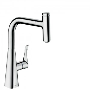 Hansgrohe Metris Select M71 Смеситель для кухни, на 1 отв, поворотный излив 22.2см с вытяжным душем, 1jet, h23.8см, sBox, кнопка вкл/выкл, цвет: хром Hansgrohe Metris Select M71 Смеситель для кухни, на 1 отв, поворотный излив 22.2см с вытяжным душем, 1jet, h23.8см, sBox, кнопка вкл/выкл, цвет: хром