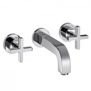 Axor Citterio, Смеситель для раковины, на 3 отверстия, с крестовыми рукоятками, розетками и изливом 162 мм, настенный монтаж, СМ, внешняя часть, цвет: хром