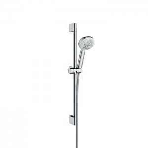 Hansgrohe Crometta Vario Душевой набор: штанга 65см., ручной душ 100, 3jet (Rain, Turbo Rain, массажная), шланг, цвет: белый/хром Hansgrohe Crometta Vario Душевой набор: штанга 65см., ручной душ 100, 3jet (Rain, Turbo Rain, массажная), шланг, цвет: белый/хром