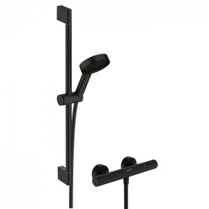 Hansgrohe Ecostat Душевой гарнитур с термостатическим смесителем, ручным душем и душевой штангой 65см, цвет: черный матовый Hansgrohe Ecostat Душевой гарнитур с термостатическим смесителем, ручным душем и душевой штангой 65см, цвет: черный матовый