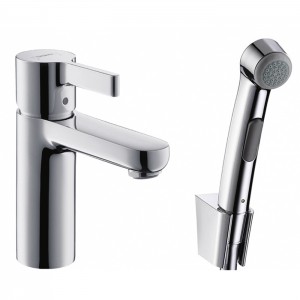 Hansgrohe Metris S Смеситель для раковины, на 1 отв., с ручным душем и настенным держателем, цвет: хром Hansgrohe Metris S Смеситель для раковины, на 1 отв., с ручным душем и настенным держателем, цвет: хром