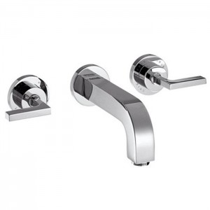 Axor Citterio, Смеситель для раковины, на 3 отверстия, с рычаговыми рукоятками, розетками и изливом 162 мм, настенный монтаж, СМ, внешняя часть, цвет: хром