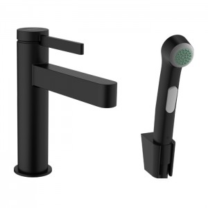 Hansgrohe Finoris Смеситель для раковины, однорычажный, 110 с набором для биде со шлангом 1,60 м, цвет: матовый черный Hansgrohe Finoris Смеситель для раковины, однорычажный, 110 с набором для биде со шлангом 1,60 м, цвет: матовый черный