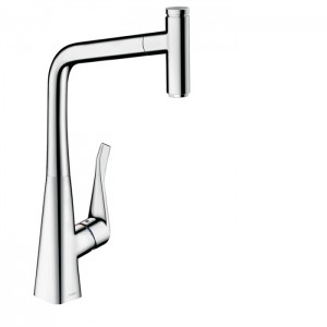 Hansgrohe Metris Select M71 Смеситель для кухни, на 1 отв, поворотный излив: 23.5см с вытяжным душем, 1jet, h: 33.3см, sBox, кнопка вкл/выкл, цвет: хром Hansgrohe Metris Select M71 Смеситель для кухни, на 1 отв, поворотный излив: 23.5см с вытяжным душем, 1jet, h: 33.3см, sBox, кнопка вкл/выкл, цвет: хром
