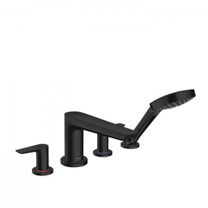 Hansgrohe Talis E Смеситель на борт ванны, на 4 отв, с ручным душем, излив 196мм, цвет: черный матовый Hansgrohe Talis E Смеситель на борт ванны, на 4 отв, с ручным душем, излив 196мм, цвет: черный матовый