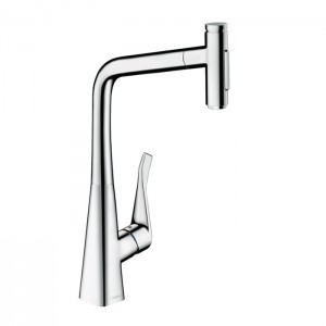 Hansgrohe Metris M71 Смеситель для кухни, на 1 отв, поворотный излив: 23.5см с вытяжным душем, 2jet, h: 33.3см, sBox, цвет: хром Hansgrohe Metris M71 Смеситель для кухни, на 1 отв, поворотный излив: 23.5см с вытяжным душем, 2jet, h: 33.3см, sBox, цвет: хром