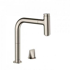 Hansgrohe Metris Select M71 Смеситель для кухни, на 2 отв, поворотный излив: 22.1см с вытяжным душем, 1jet, h:20.8см, sBox, кнопка вкл/выкл, цвет: нержавейка Hansgrohe Metris Select M71 Смеситель для кухни, на 2 отв, поворотный излив: 22.1см с вытяжным душем, 1jet, h:20.8см, sBox, кнопка вкл/выкл, цвет: нержавейка