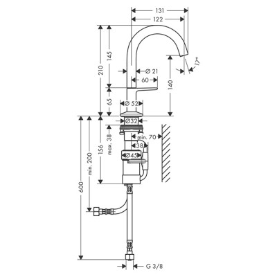 Axor One Смеситель для раковины Sel 140, на 1 отв., с донным клапаном Push-Open, цвет: шлифованный черный хром